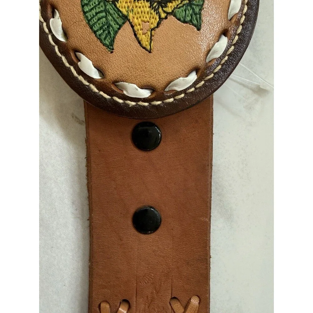 Vintage Hand Tooled Leather Belt Rose Oval Buckle Braided Western Boho Size 36